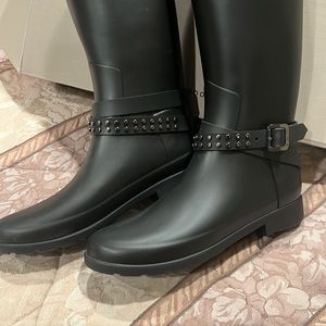 Hunter Black Studded Rain Boots Tall Us 